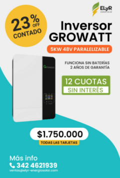 Inversor GROWATT Híbrido SPF 5000ES 48v PARALELIZABLE con Función SUB( pueden funcionar sin baterias)