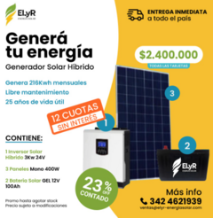 GENERA 216Kwh Mensuales !!! Generador Solar Hibrido 3KwNP 3P 2BGEL Sin Mantenimiento !!!