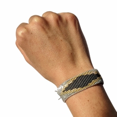 Pulsera miyuki diseño geométrico negro, dorado y plateado - comprar en línea