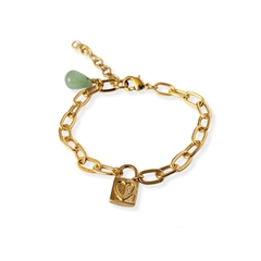 Pulsera cadena chunky con candado y gota aventurina