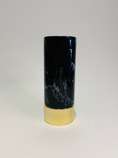 VASO MARMORE PRETO E DOURADO EM CERAMICA - 9047