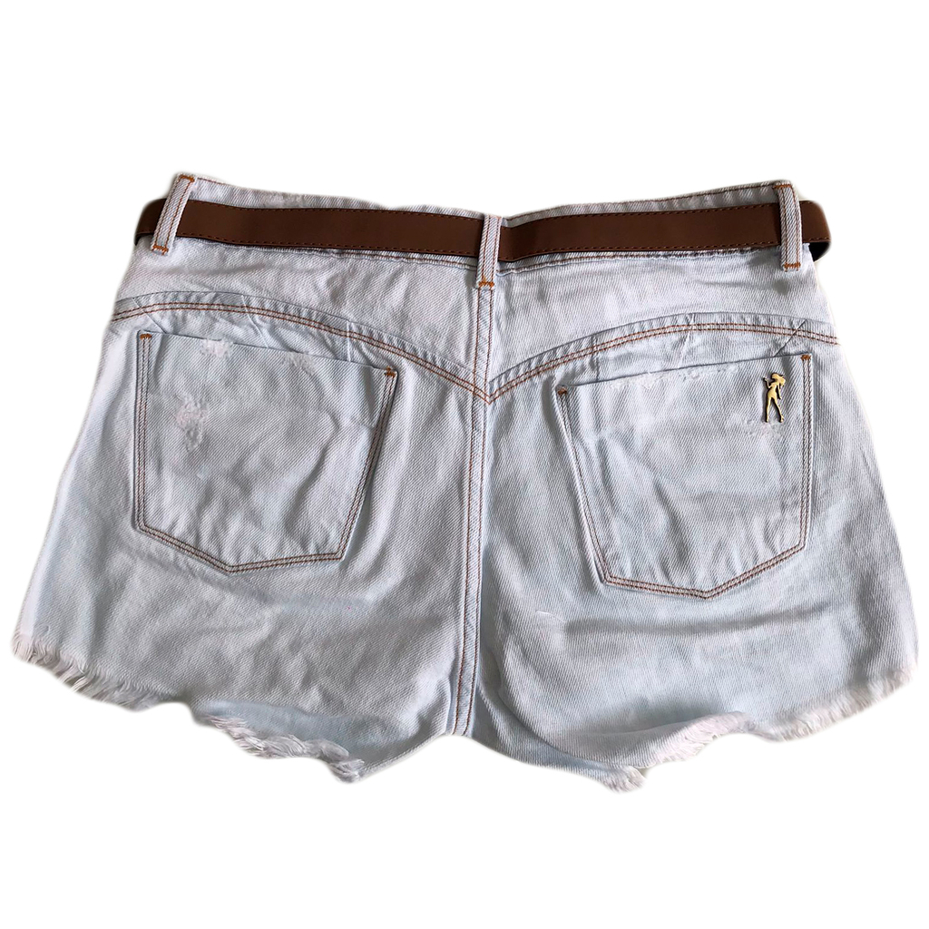 Short Jeans Feminino Cintura Alta Curto Desfiadinho Com Strass