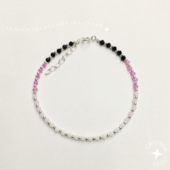 PULSERA PLATA Y CRISTALES CHECOS PINK