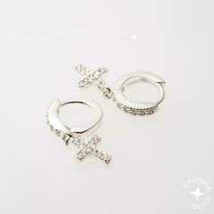 ARGOLLITAS CON DIJE CRUZ PLATA Y CUBIC - comprar online