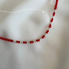 COLLAR PLATA Y CRISTALES CHECOS ROJOS - comprar online