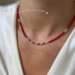 COLLAR PLATA 925 Y CRISTALES CHECOS ROJOS