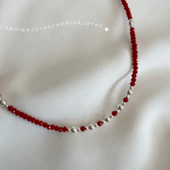 COLLAR PLATA 925 Y CRISTALES CHECOS ROJOS - comprar online