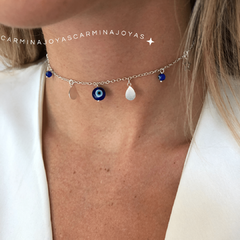 COLLAR/CHOKER PLATA 925 OJITO AZUL