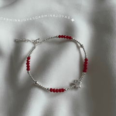 pulsera plata 925 con dije de estrella y cristales checos color rojos