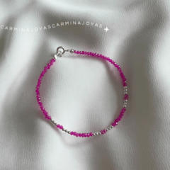 pulsera plata 925 y cristales checos color fucsia