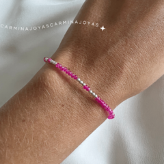 pulsera plata 925 y cristales checos color fucsia