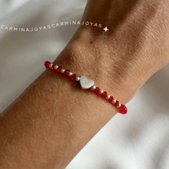 pulsera plata 925 y cristales checos roja