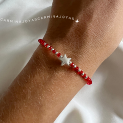 pulsera plata 925 y cristales checos roja