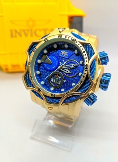 Relógio Invicta Reserve Venon Dourado Fundo Azul - comprar online