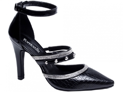 Sapato Scarpin Napa Croco Cravejada Preto