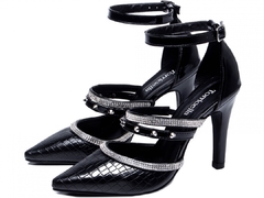 Sapato Scarpin Napa Croco Cravejada Preto - comprar online