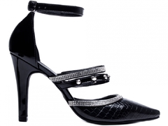 Sapato Scarpin Napa Croco Cravejada Preto - loja online