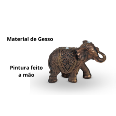 Enfeite Decorativo Elefante Indiano Gesso Marrom Com Dourado - Marina Decorações