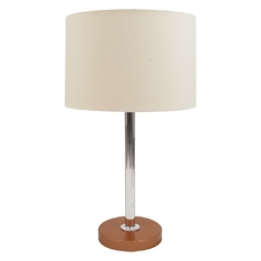 Abajur Sala Quarto Estilo Grande Pé Bronze Redondo 50 Cm Cúpula Redonda Algodão Crú