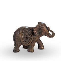 Enfeite Decorativo Elefante Indiano Gesso Marrom Com Dourado