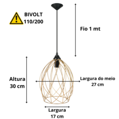 Pendente De Teto Ferro Aramado Dourado - comprar online