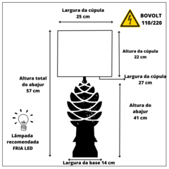 kit 02 Abajur Pinha De Cerâmica Cúpula Tecido Algodão - Marina Decorações