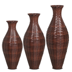 Trio De Vasos Decorativos Junco Sintético Aladim G M P