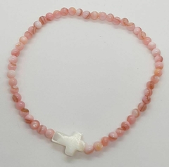 Pulseira pedra natural quartzo rosa com madrepérola - comprar online