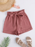 Short Com cinto Bolso Paper Bag Pants Simples Ocasional