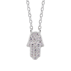 Colar Prata Mão de Hamsa com Zircônia c/ Ródio