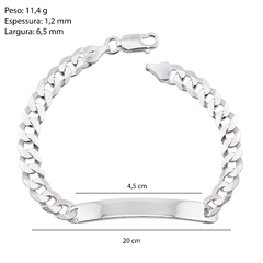 Pulseira Prata Grumet 6,5mm com Plaquinha - Via Vizzon Atacado