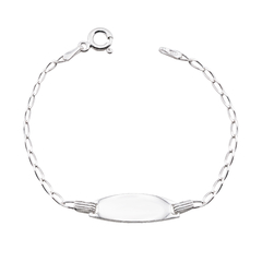 Pulseira Prata Infantil Plaquinha Oval 14cm