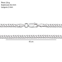 Corrente Prata Grumet Fio Duplo 2mm - Via Vizzon Atacado