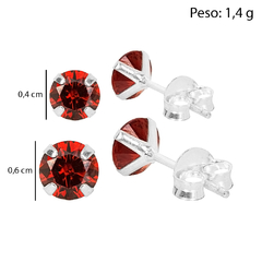 Duo Brinco Prata Zircônia Rubi 6mm 4mm na internet