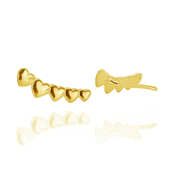 Brinco Earcuff 5 Corações Liso Folheado