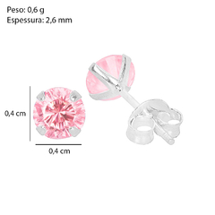 Brinco Prata Redondo Zircônia 4mm Rosa Claro na internet