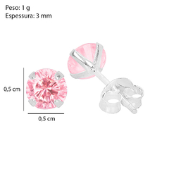 Brinco Prata Redondo Com Zircônia 5mm Rosa Claro na internet