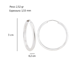 Argola Prata 3cm Fio Meia Cana 1,5mm na internet