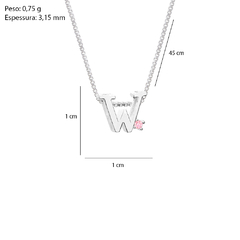 Colar Prata V12 Pingente Letra 1x1cm c/ Zircônia Rosa - loja online