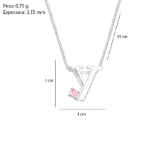 Colar Prata Letra com Zircônia Rosa 1x1cm 45cm na internet