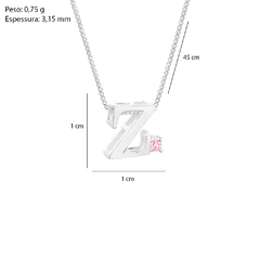 Imagem do Colar Prata Letra com Zircônia Rosa 1x1cm 45cm