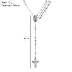 Terço Prata c/ ródio Cruz Zircônias Cristais 48 cm + 5 cm na internet