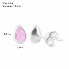Brinco Prata Gota 4mm Zircônia Rosa na internet