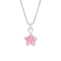 Colar Prata 45cm Ponto de Luz Estrela Zircônia Rosa 5mm