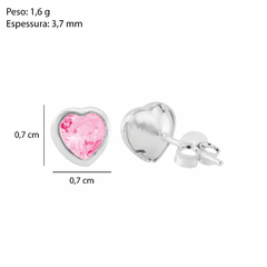 Brinco Prata Coração Zircônia Rosa 7 mm na internet