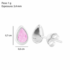 Brinco Prata Gota 6mm Zircônia Rosa na internet
