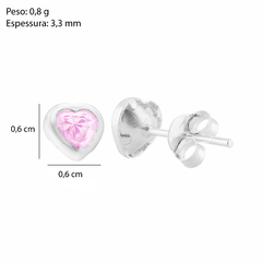 Brinco Prata Coração 6mm Zircônia Rosa na internet