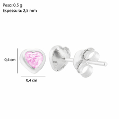 Brinco Prata Coração 4mm Zircônia Rosa na internet