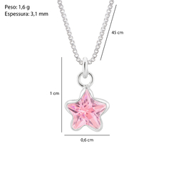 Colar Prata 45cm Ponto de Luz Estrela Zircônia Rosa 6mm na internet