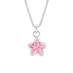 Colar Prata 45cm Ponto de Luz Estrela Zircônia Rosa 6mm